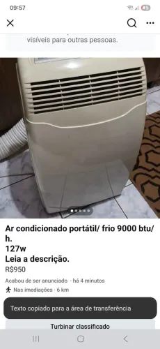 Ar condicionado portátil 9000 Btu. 127w
