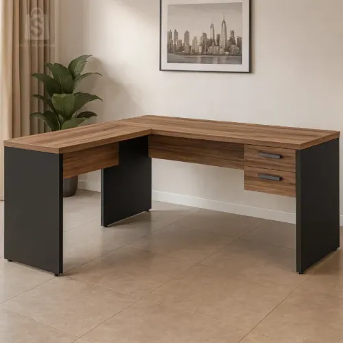 Mesa Em L Para Escritório Com Gavetas Mesa Auxiliar Nogal Sevilha Preto Premium 21477