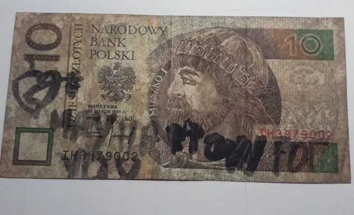 Cédula de 10 zlot Polônia 1994.