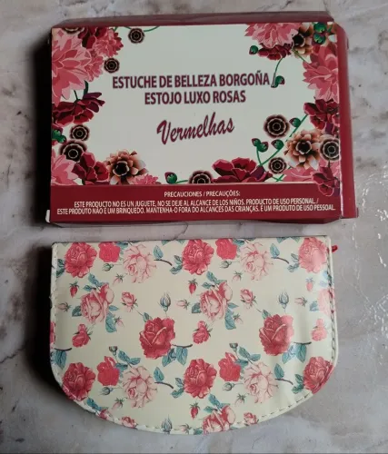 Estojo de Beleza Borgonha Luxo Rosas Vermelhas