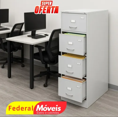 Armário Arquivo Curto 60cm com 4 Gavetas - Perfeito para Escritório!