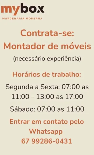 Contrata-se: Marceneiro; Montador de móveis; Auxiliar de marcenaria (com experiência)a