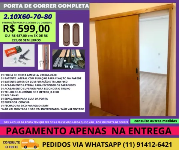 porta de correr 2.10x0,80 com trilho de 2mt - frete a/c