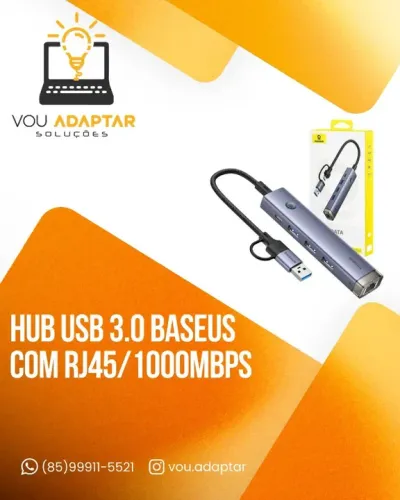 Hub Usb 3.0 e USB Tipo C com RJ45 Gigabit 4 em 1 Baseus