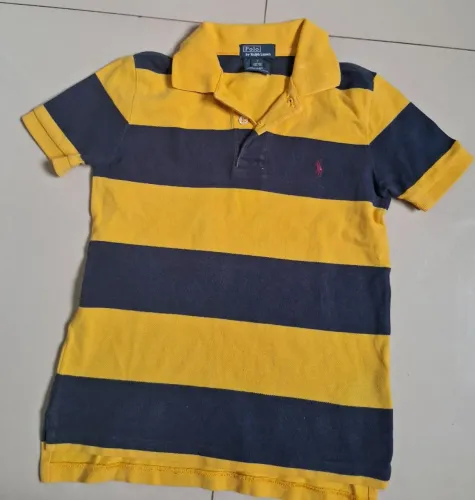 Polo Ralph Lauren Infantil - Tamanho 7 - Listrada Amarela e Azul