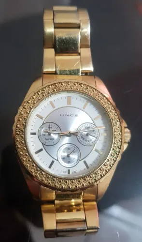 Relógio Lince original feminino em aço inoxidável dourado