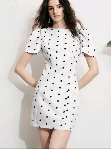 Vestido Poá Branco e Preto Elegante Casual G l SHEIN