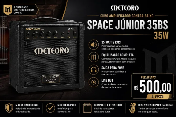 Cubo Amplificador Contra-baixo Meteoro Space Júnior 35bs 35w Cor Preto