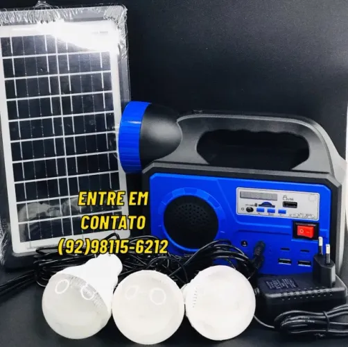 Kit Placa Solar Bateria Portátil 3 Lâmpadas Luz Led de Emergência Usb p/ Carregamentos