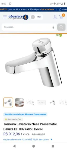 Torneira Lavatório Mesa Pressmatic Deluxe BF 00773838 Docol