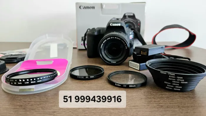 Canon EOS Rebel Kit SL2 18-55mm DSLR + 3 Baterias + cartão 64Gb + 3 Filtros + adaptadores