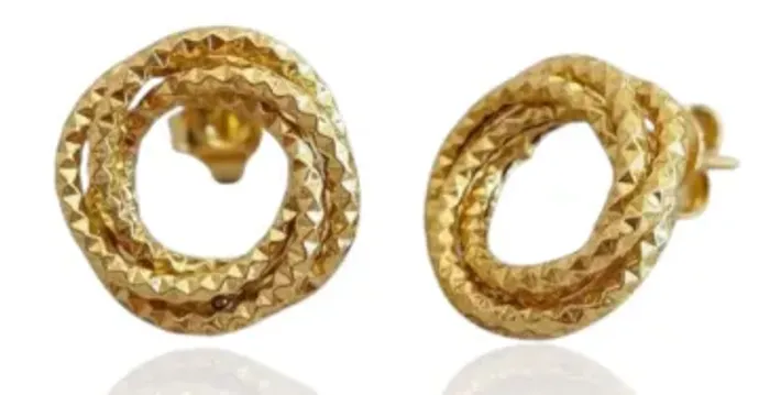 Brinco Ouro 18k 750 Argola Frontal Diamantado Trançada Leve
