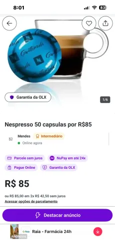 Nespresso 50 capsulas por R$ 85