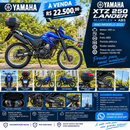 Yamaha XTZ 250 Lander ABS 2023 Azul com Baú - 22.500,00