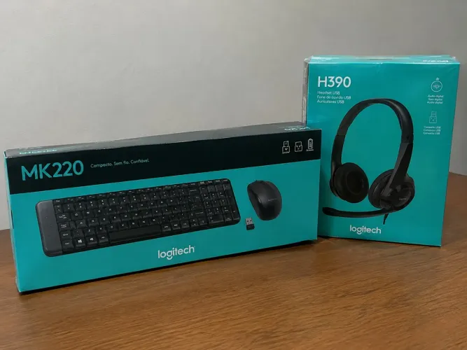 KIT LOGITECH ORIGINAL LACRADO! TECLADO + MOUSE SEM FIO + HEADSET USB ?