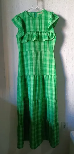 Vestido xadrez longo verde