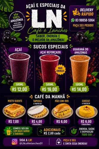 Café da manhã lanches sucos de açai