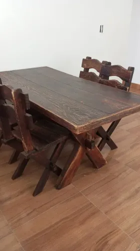 CONJUNTO MESA MADEIRA MACIÇA