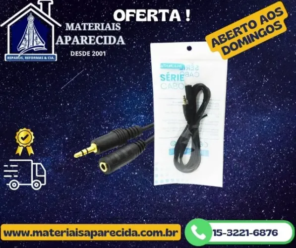 Cabo Extensor Auxiliar P2 Macho + P2 Femea Stereo 1,5 Mt 3095