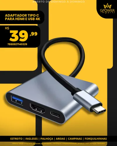 ADAPTADOR TIPO C PARA HDMI E USB