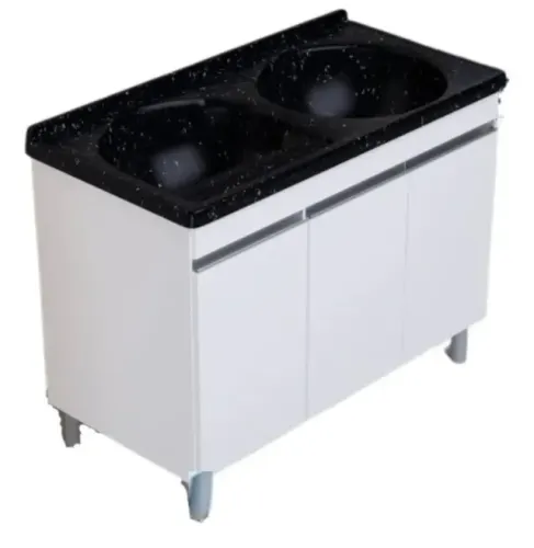 Produto Novo - Gabinete para lavanderia de Madeira Amélia 110x55 com tanque Branco/Pretor 