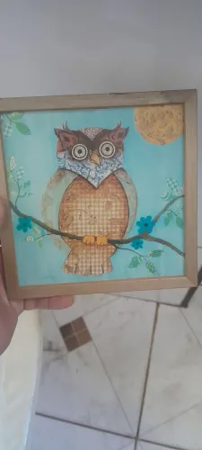 Quadro Decorativo Coruja em Madeira - Estilo Artesanal / Patchwork