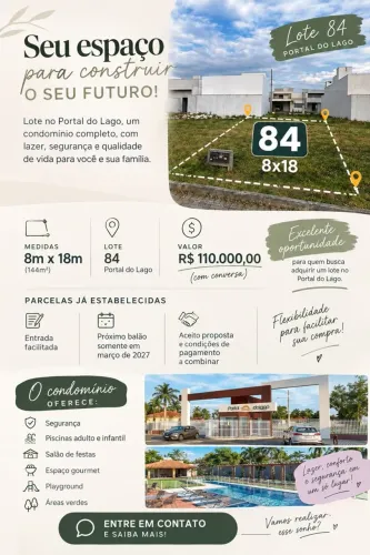 Vende-se chão de casa no condomínio portal do lago, itabaiana-se