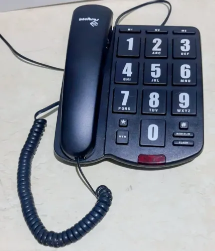 Telefone Fixo Com Fio Tok Fácil Preto Intelbras para Idoso tecla grande. 3 memórias