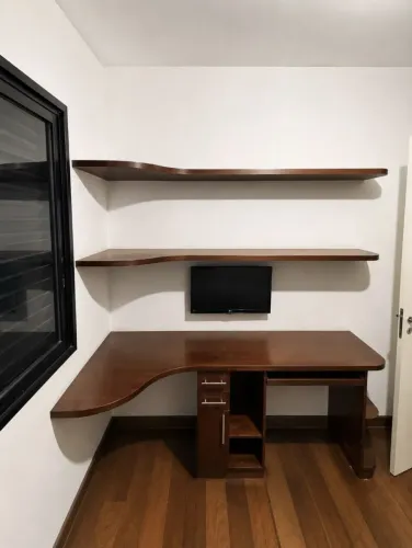 Conjunto de escrivaninha e prateleiras em madeira maciça mogno (190cm)