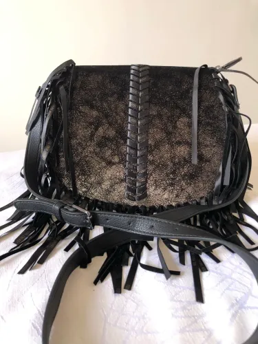 Bolsa Desigual Original Franjas Boho Preta e Dourada