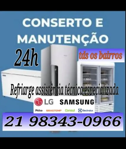 Conserto de Geladeira, Freezer 24h - Todos os Bairros RJ