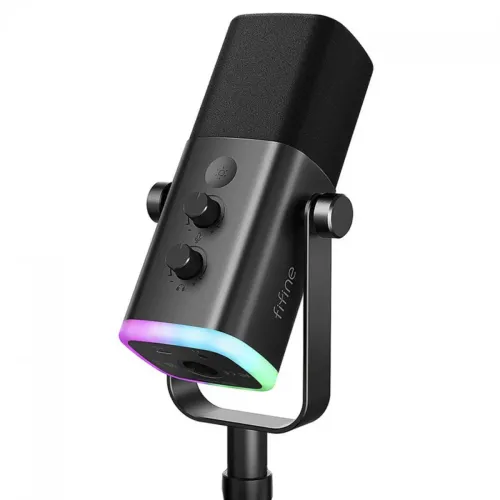 Microfone Gamer Fifine AM8T, RGB, USB/XLR, Preto, Com Braço Articulado