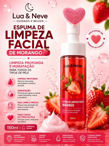 Espuma de Limpeza Facial Lua & Neve Morango 150ml - Limpeza Profunda, Hidratação