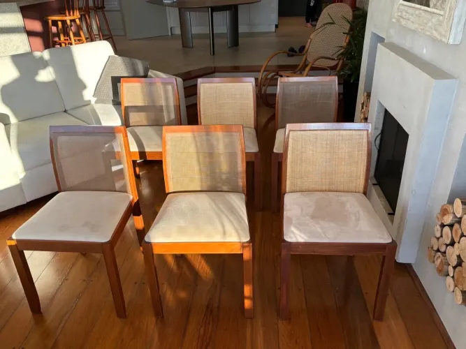 Conjunto 6 Cadeiras Madeira com Assento Estofado 