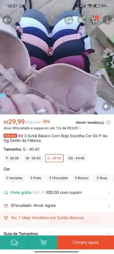 KIT 3 sutiã básico com bojo