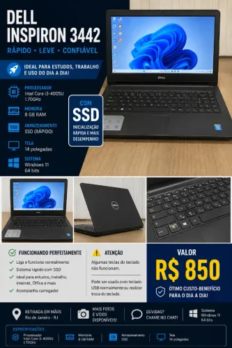 NOTEBOOK DELL INSPIRON 3442 - SSD + 8GB RAM - WINDOWS 11