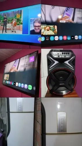 TV Samsung Cristal 4k, caixa de som Mondial, geladeira Panasonic
