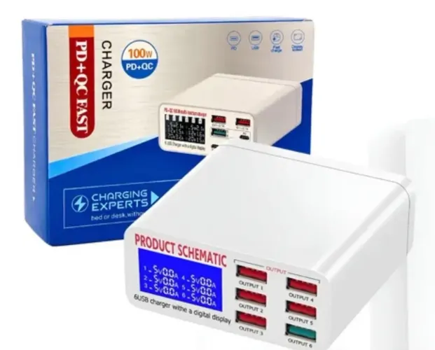 Hub Carregador Bancada WLX-896 (40W / 6 Portas c/ Display)