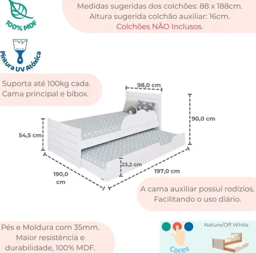 Cama solteiro com auxiliar