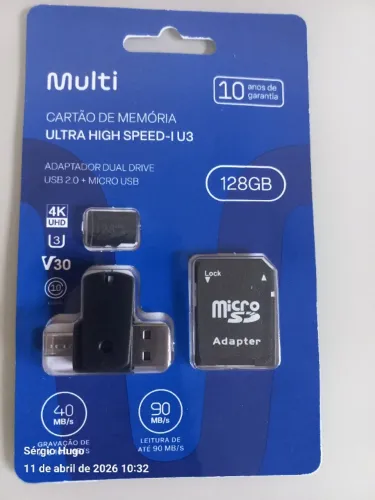 cartão de memoria 128gb multilaser original com nota fiscal