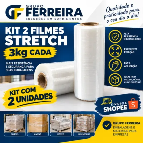 Filme Stretch - Kit 2 bobinas peso bruto 3Kg cada