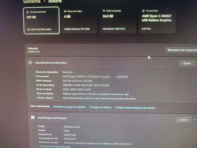 PC Gamer completo AMD Ryzen 5600GT + GTX 1650, completo.