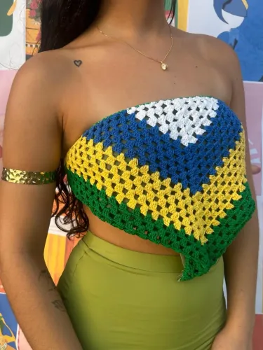 Top/Bandana Brasil em crochê