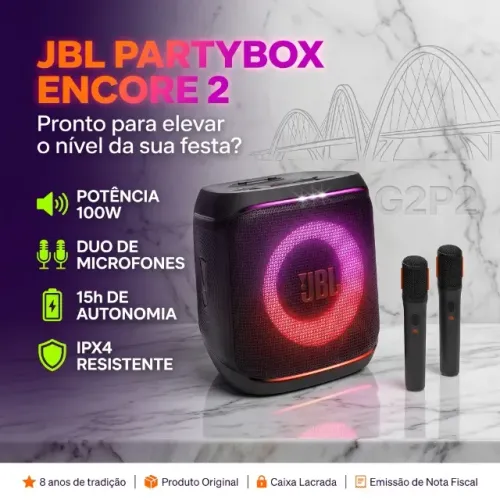JBL PARTYBOX ENCORE 2 COM 2 MICROFONES ORIGINAL LACRADA