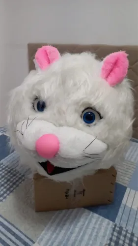 Fantasia de Gata Branca - Cabeça Mascote de Pelúcia
