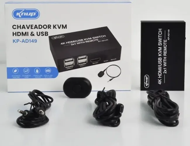 Chaveador HDMI USB KVM 2 Portas KNUP 4K Para PC e Monitor