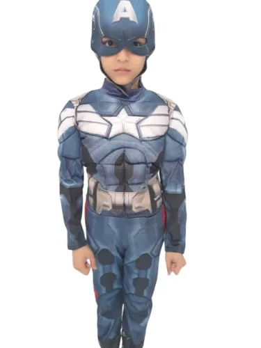 fantasia infantil luxo enchimento capitao herói + máscara tecido 7-8anos