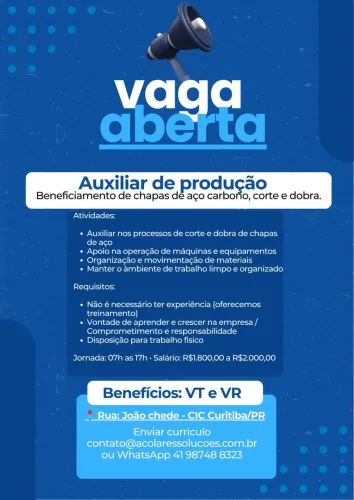 Vaga auxiliar corte e dobra de chapas