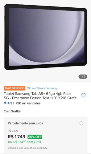 SAMSUNG GALAXY TAB A9+ 5G - ANDROID 15 - 64GB