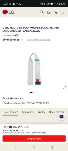 Cabo Flat TV LG 50UP7750PSB, 50UQ751C0SF, 50UQ801C0SB-EAD64666228